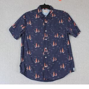Jachs New York Men's Navy Sailboat Print SS Button Up Shirt Size‎ Medium